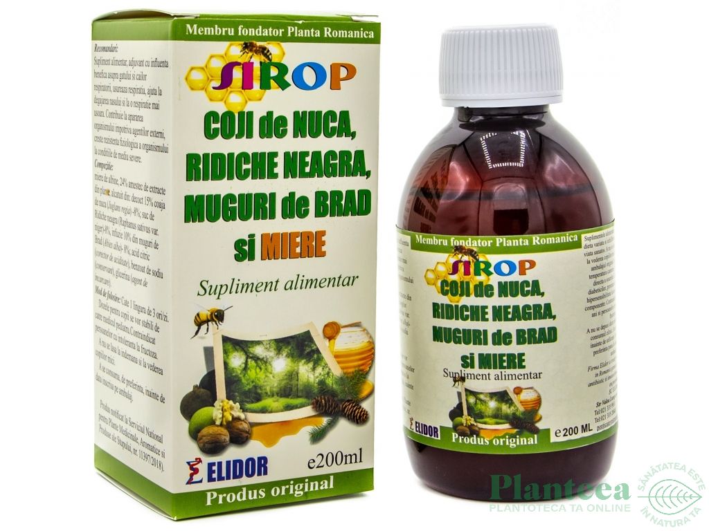 Sirop coji nuca ridiche neagra brad miere 200ml - ELIDOR