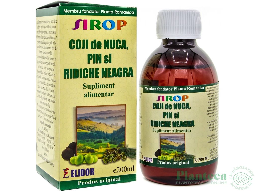 Sirop coji nuca ridiche neagra pin 200ml - ELIDOR