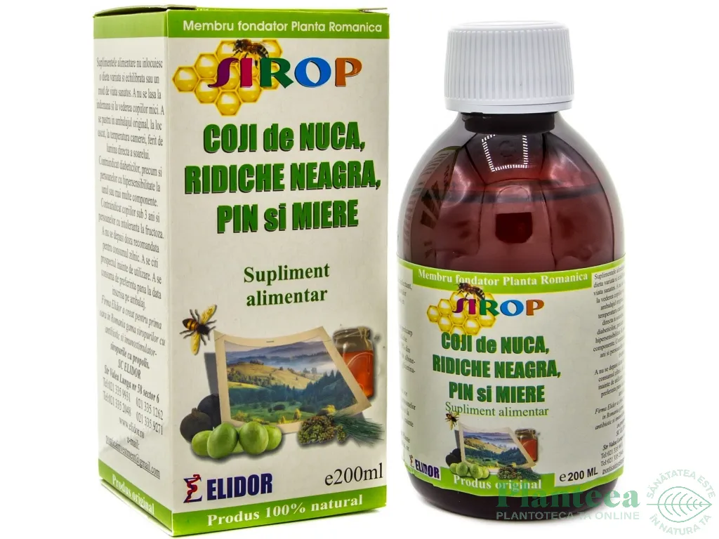 Sirop coji nuca pin ridiche neagra miere 200ml - ELIDOR