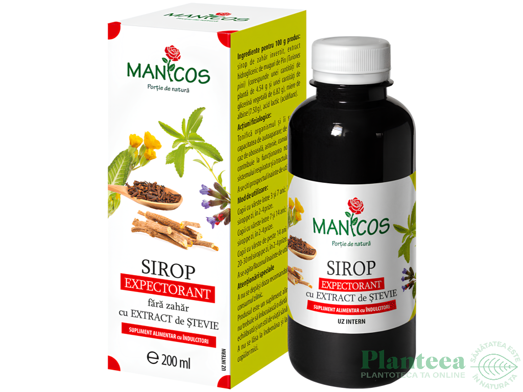 Sirop expectorant fara zahar lemn dulce cuisoare stevie 200ml - MANICOS