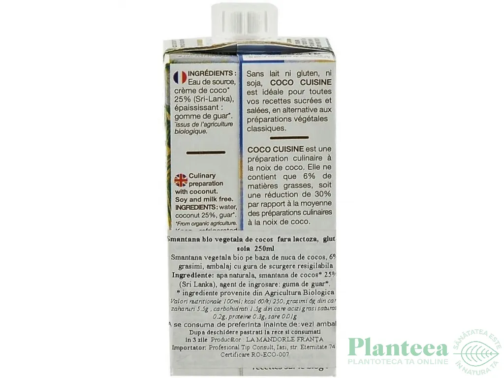 Crema vegetala cocos eco 250ml - LA MANDORLE