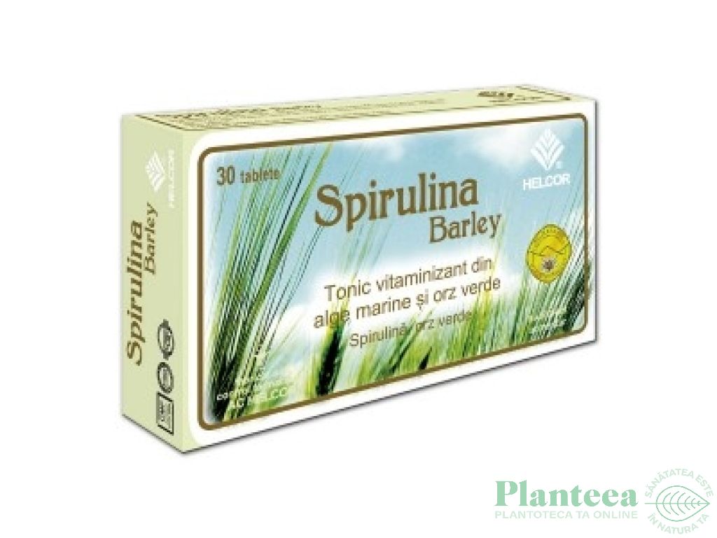 Spirulina + Orz verde, 30 comprimate, Helcor : Farmacia Tei online