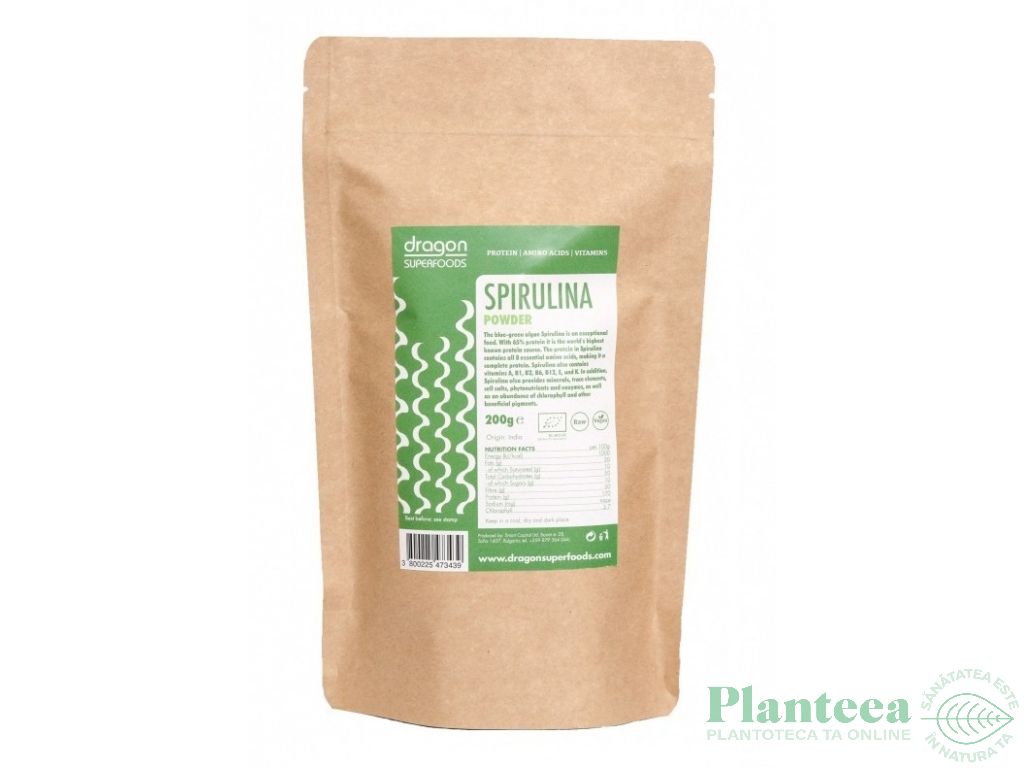 Pulbere spirulina china eco 200g - DRAGON SUPERFOODS