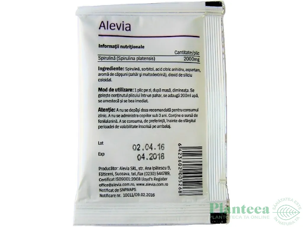 Spirulina 2000mg solubila plic 4,7g - ALEVIA