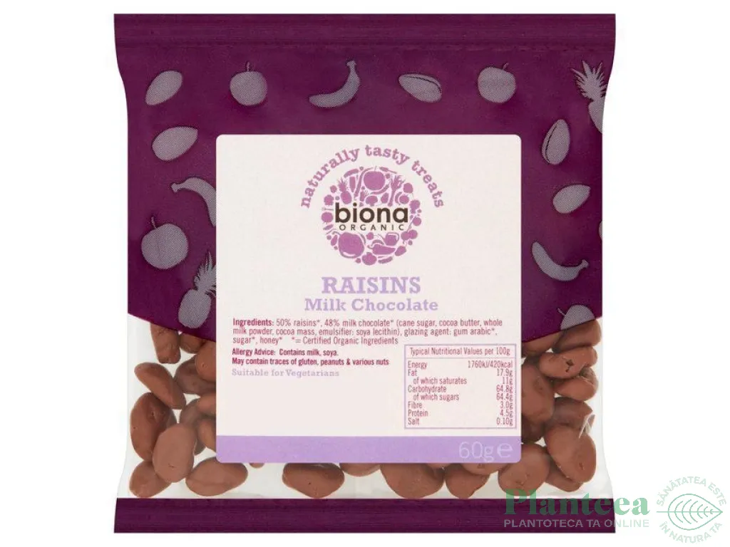 Boabe stafide invelite ciocolata lapte eco 60g - BIONA