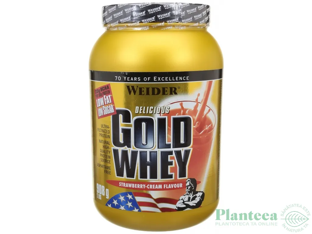 Pulbere proteica zer concentrat Gold capsuni 908g - WEIDER
