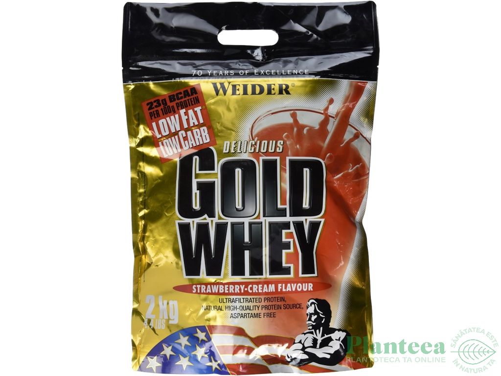 Pulbere proteica zer concentrat Gold capsuni 2kg - WEIDER