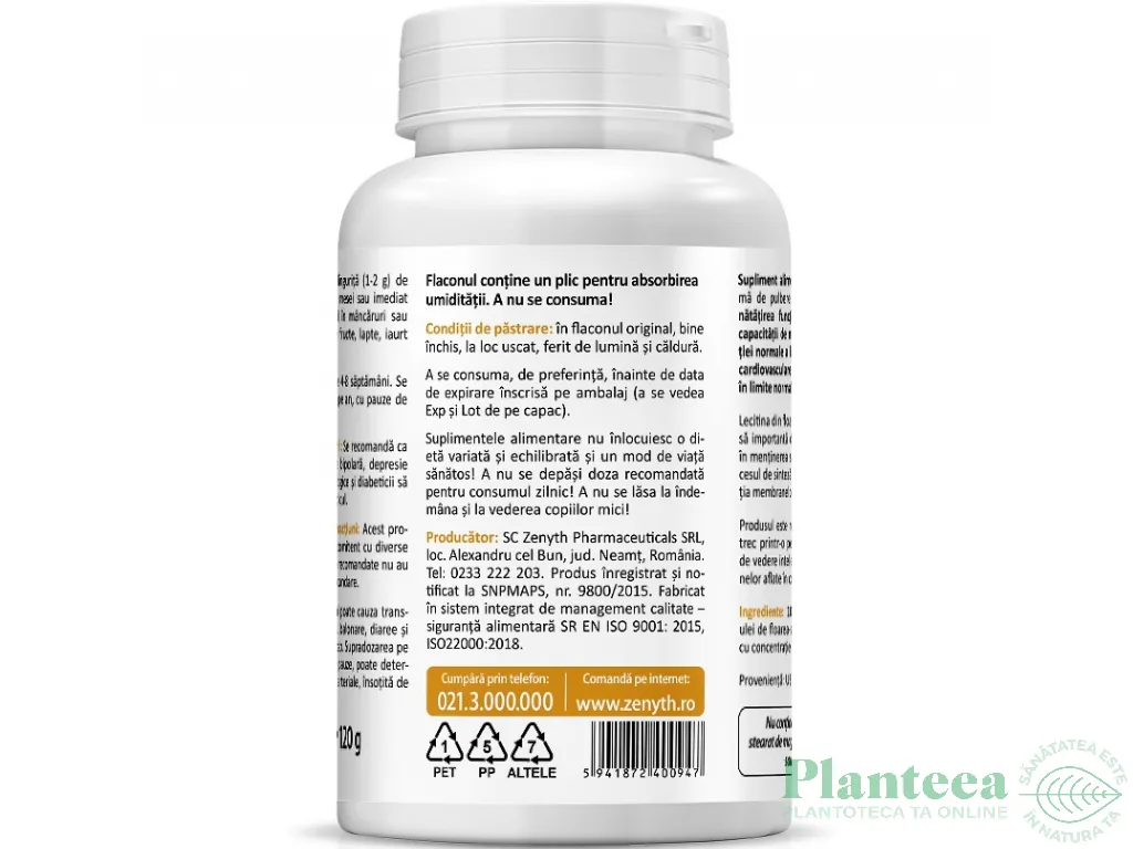 Pulbere lecitina floarea soarelui 120g - ZENYTH