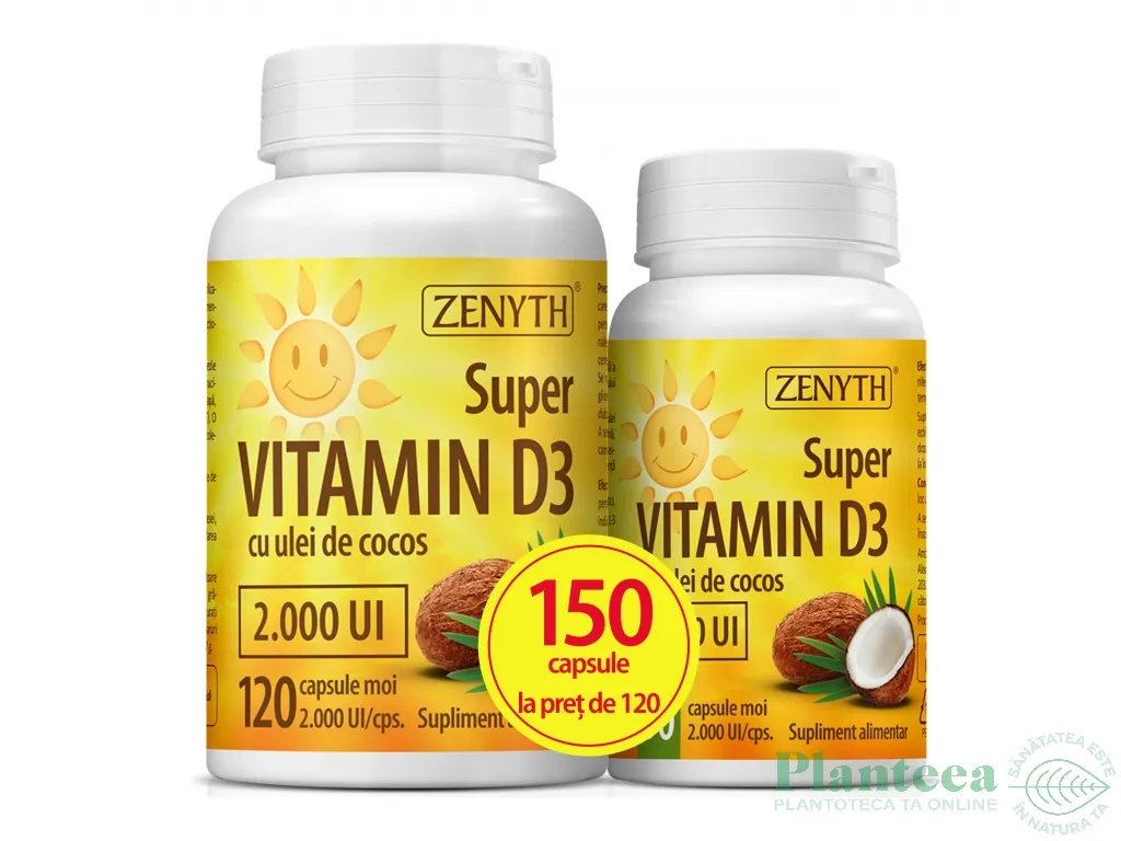 Pachet Super vitamina D3 2000ui ulei cocos 120+30cps - ZENYTH