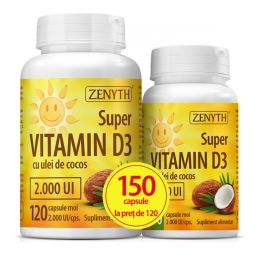 Pachet Super vitamina D3 2000ui ulei cocos 120+30cps - ZENYTH
