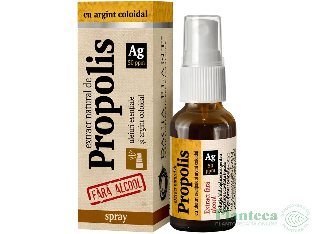 Spray tinctura propolis argint coloidal uleiuri esentiale fara alcool 20ml - DACIA PLANT