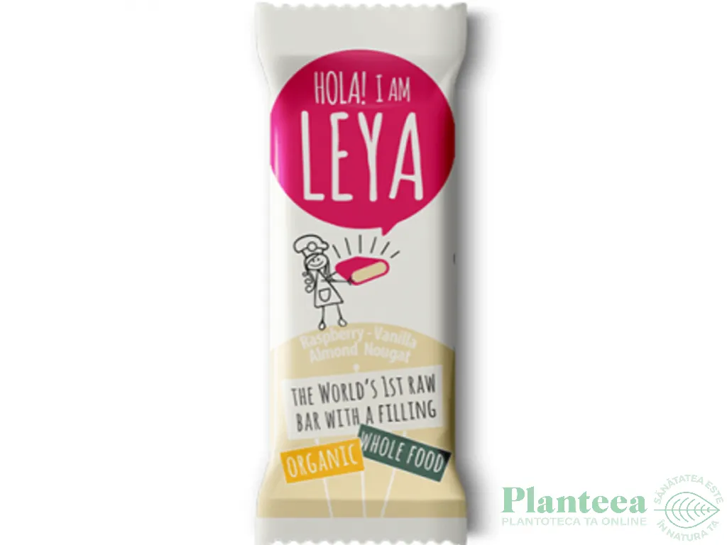 Baton energizant zmeura vanilie nuga migdale fara gluten eco 45g - LEYA