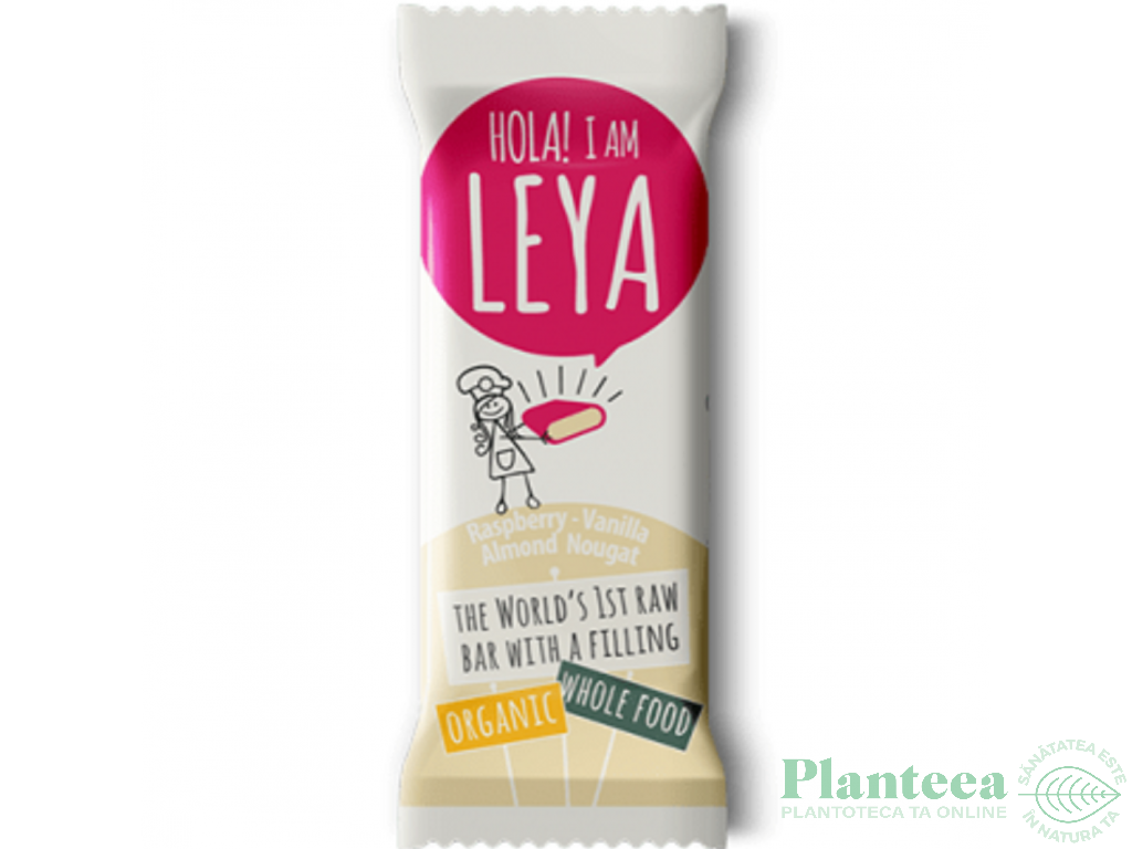 Baton energizant zmeura vanilie nuga migdale fara gluten eco 45g - LEYA