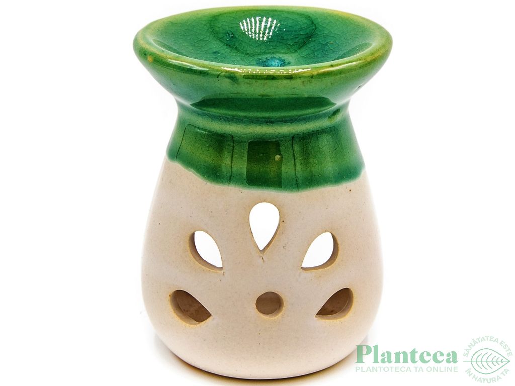 Vas ceramic aromatizor 5petale alb~verde 1b - AROMA LAND