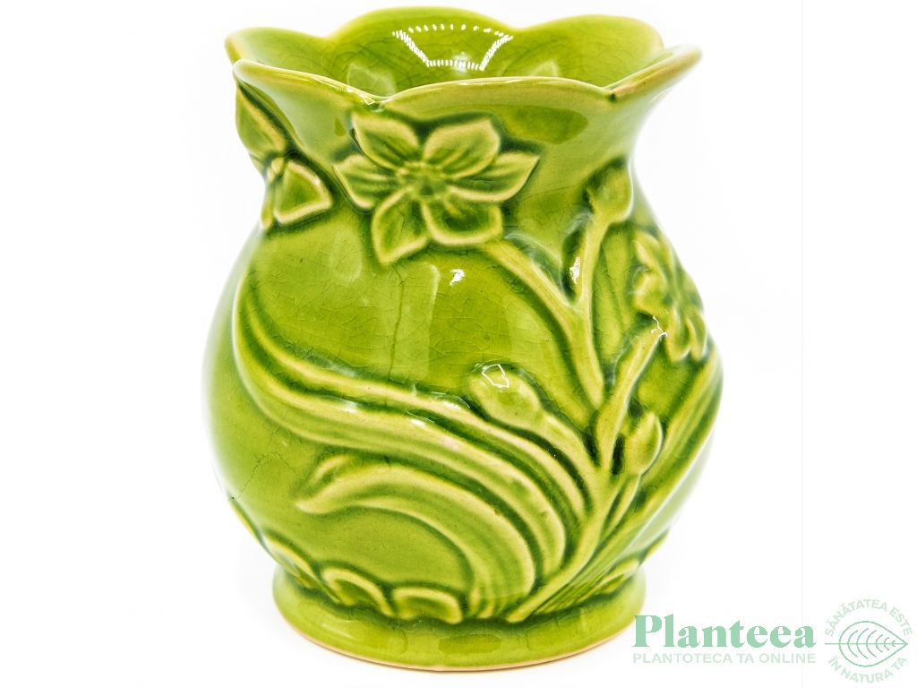 Vas ceramic aromatizor floare relief verde 1b - AROMA LAND