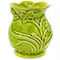 Vas ceramic aromatizor floare relief verde 1b - AROMA LAND