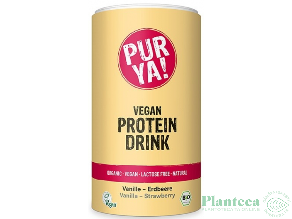 Pulbere Drink Protein vegan vanilie capsuni eco 550g - PUR YA