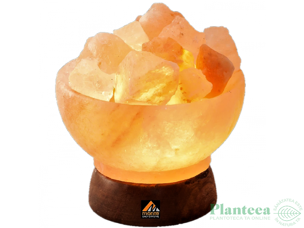 Veioza sare himalaya Minge Foc suport lemn 4kg - MONTE SALT CRYSTAL