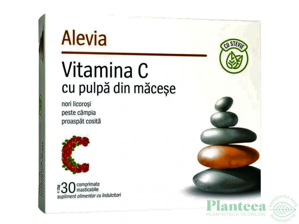Vitamina C cu pulpa macese stevie masticabile 30cp - ALEVIA