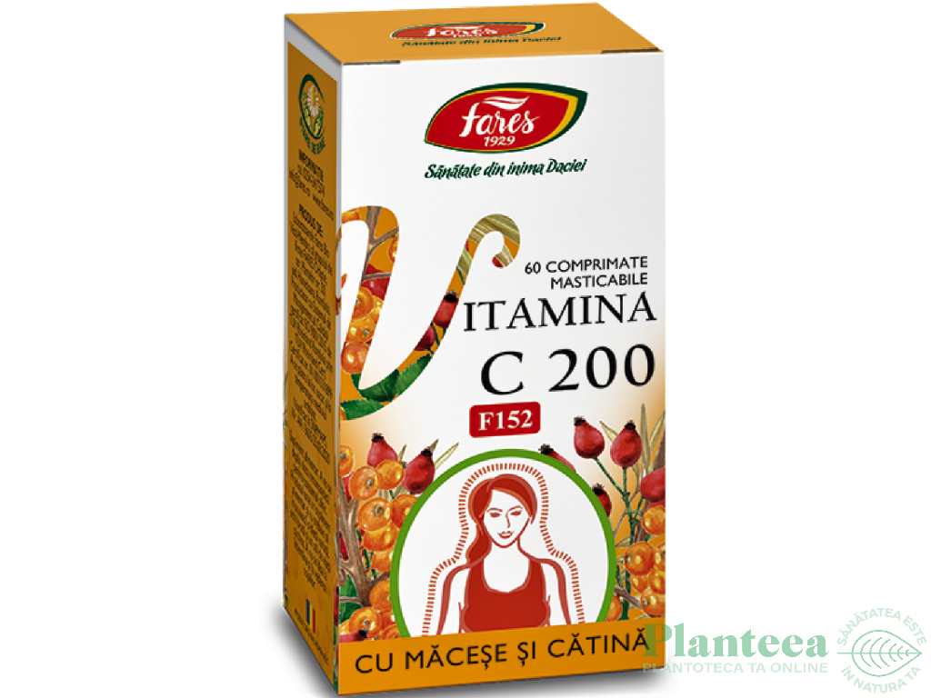 Vitamina C 200mg macese catina masticabila 60cp - FARES