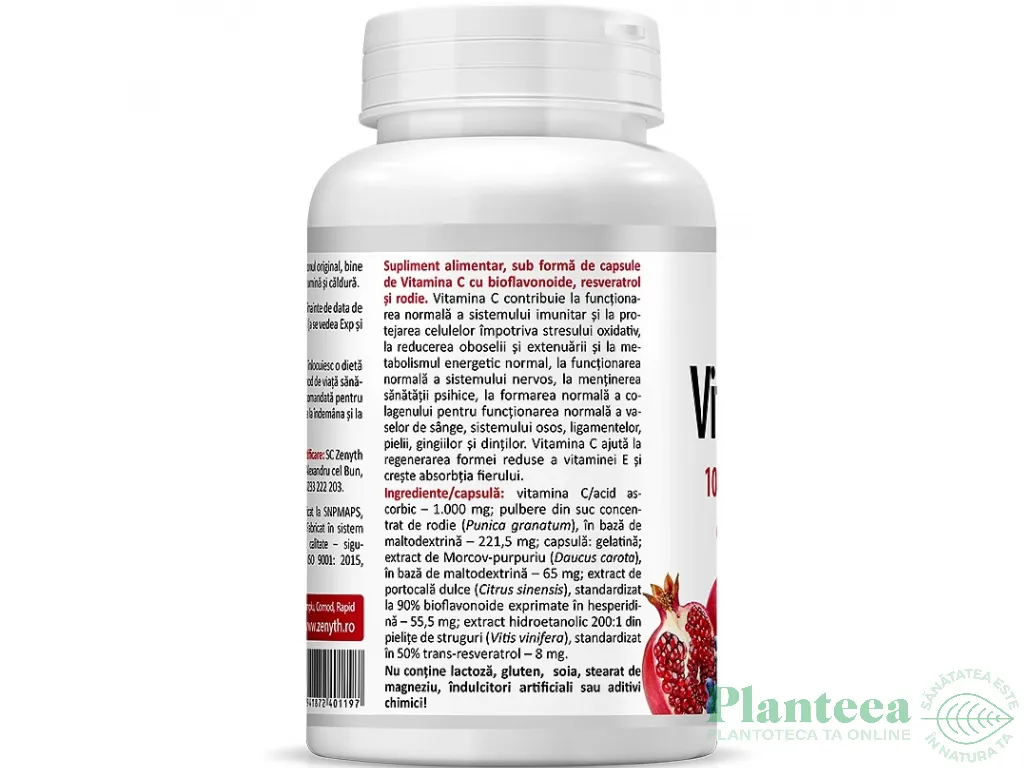 Pachet Vitamina C 1000mg premium rodie bioflavonoide resveratrol 60+30cps - ZENYTH