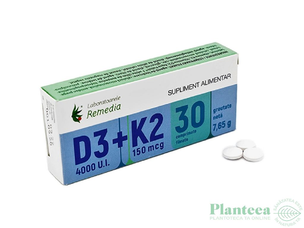 Vitamina D3 4000ui K2 150mcg 30cp - REMEDIA