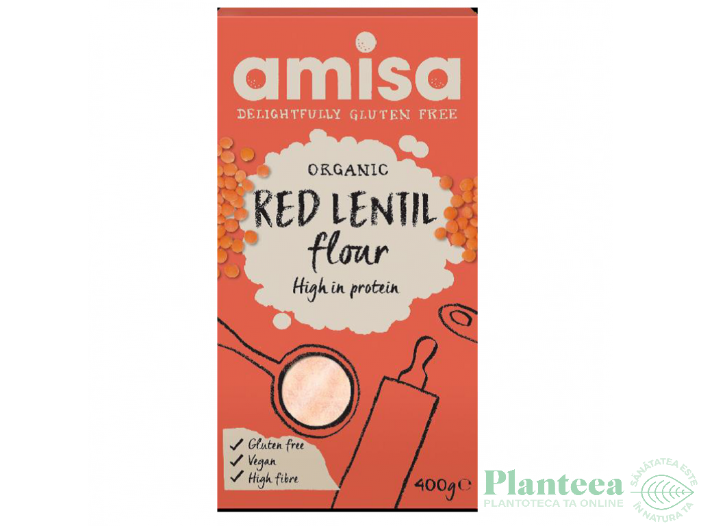 Faina linte rosie integrala fara gluten bio 400g - AMISA