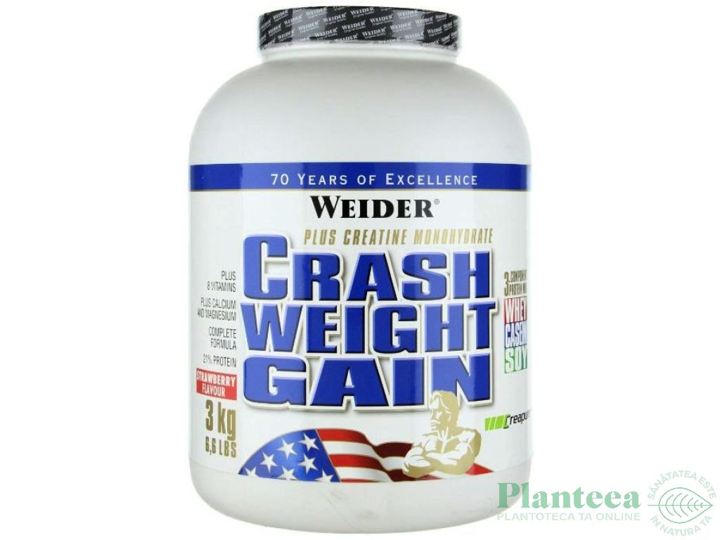 Pulbere Crash Weight Gain capsuni 3kg - WEIDER