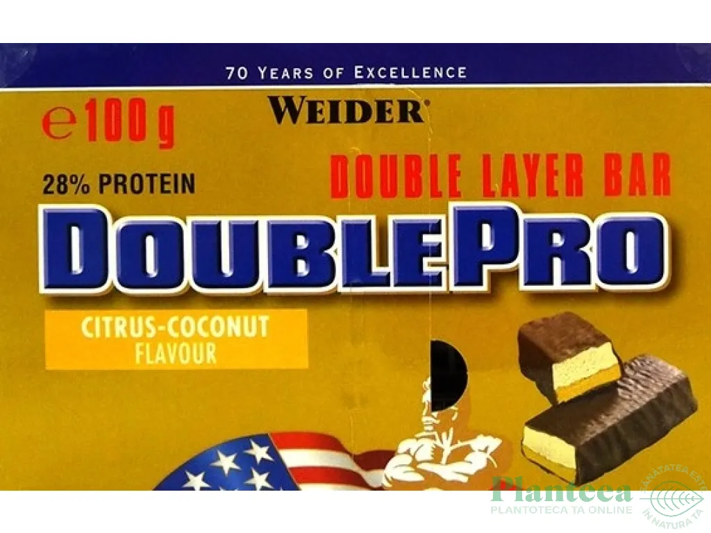 Baton proteic 28% DoublePro citrice cocos 100g - WEIDER