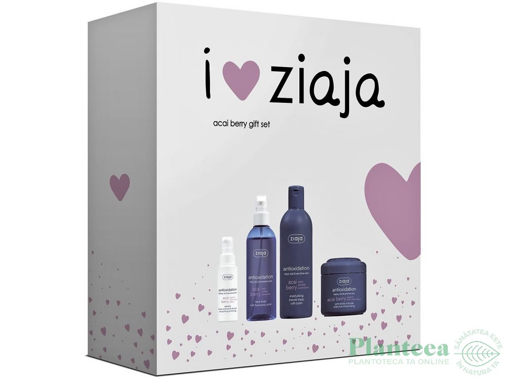 Caseta cadou Acai Berry [Crema fata gat 50ml+Toner facial 200ml+Sapun balsam dus 300ml+Mousse corp 200ml] 4b - ZIAJA