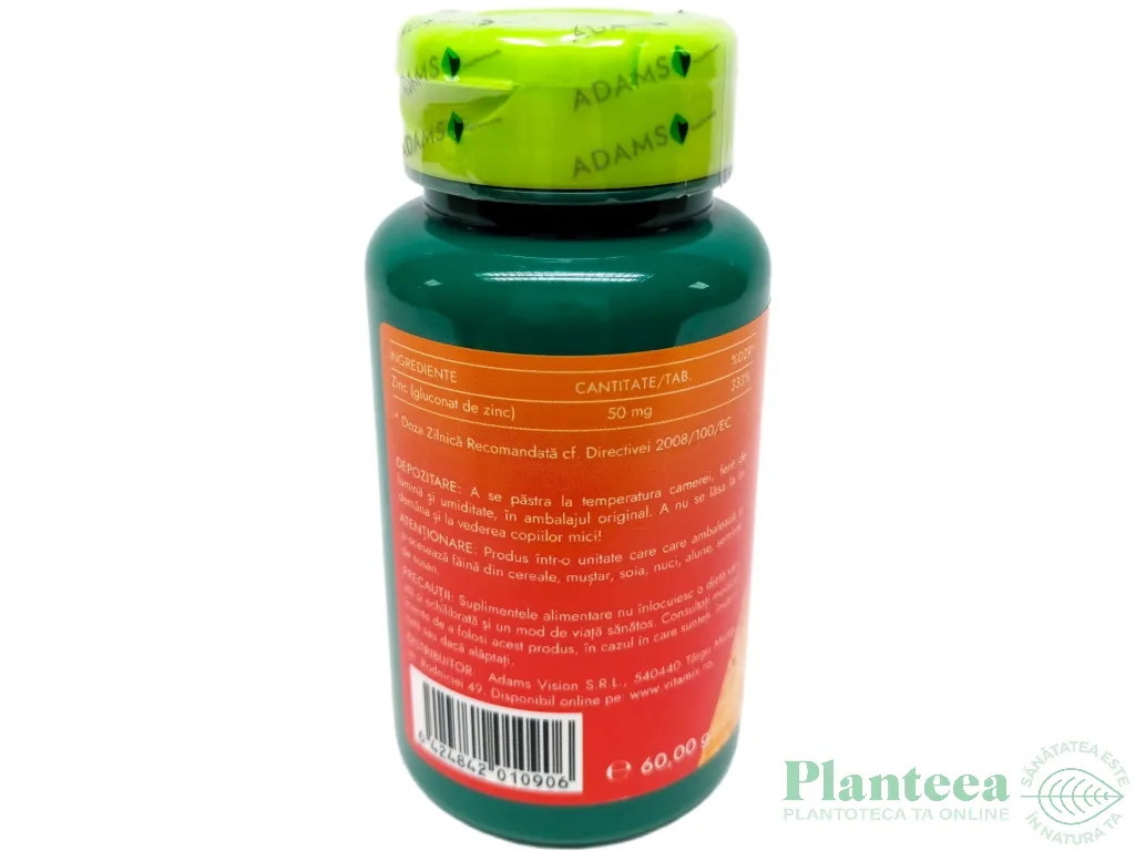 Zinc gluconat 50mg 60cp - ADAMS SUPPLEMENTS