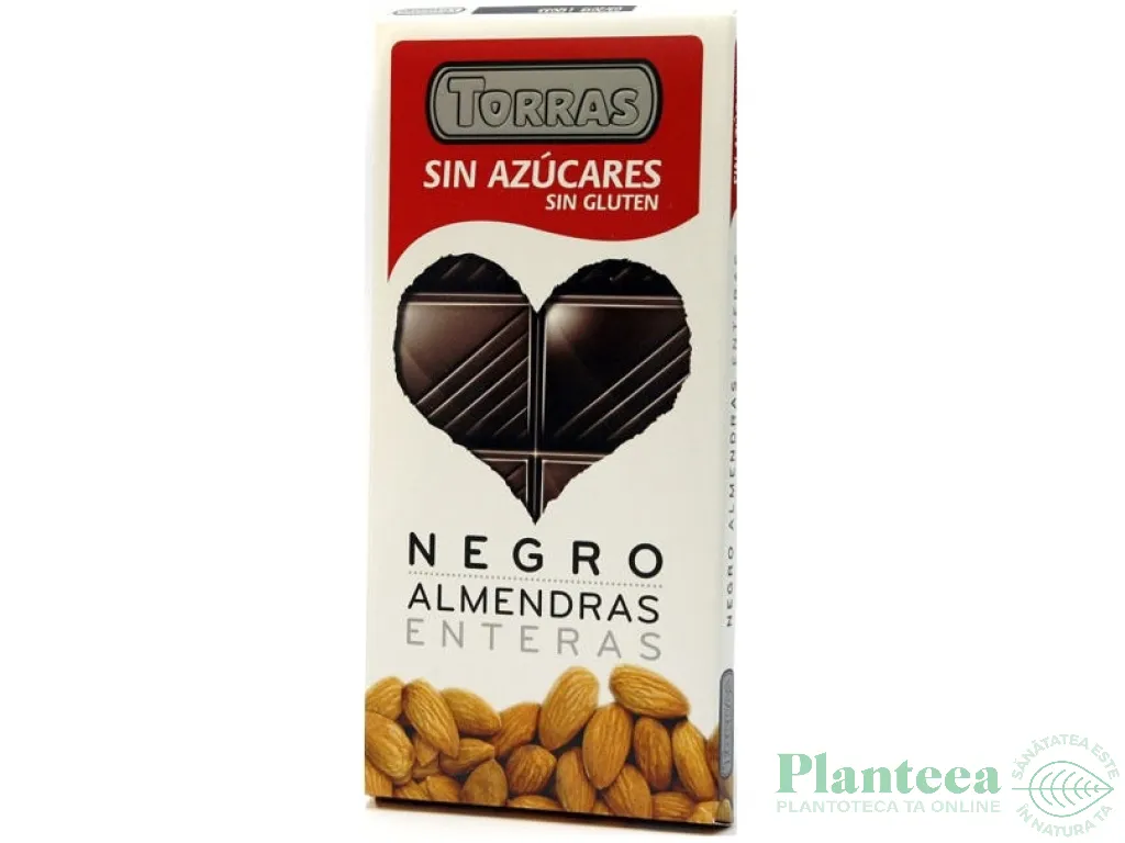 Ciocolata neagra 52%cacao migdale intregi fara zahar 150g - TORRAS