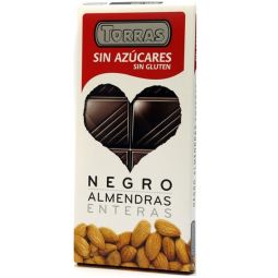 Ciocolata neagra 52%cacao migdale intregi fara zahar 150g - TORRAS
