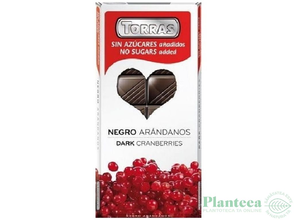 Ciocolata neagra 50%cacao merisoare fara zahar 150g - TORRAS