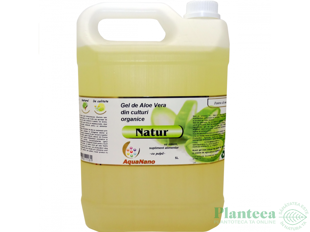 Suc gel aloe vera organica cu pulpa AloeNatur plastic 5L - AQUA NANO