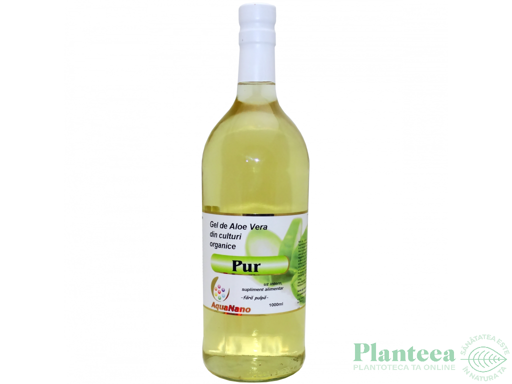 Suc gel aloe vera organica fara pulpa AloePur sticla 1L - AQUA NANO