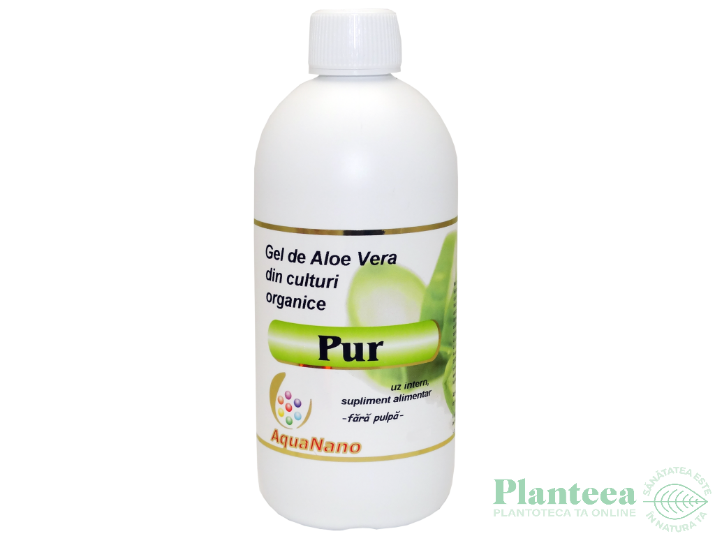 Suc gel aloe vera organica fara pulpa AloePur plastic 500ml - AQUA NANO