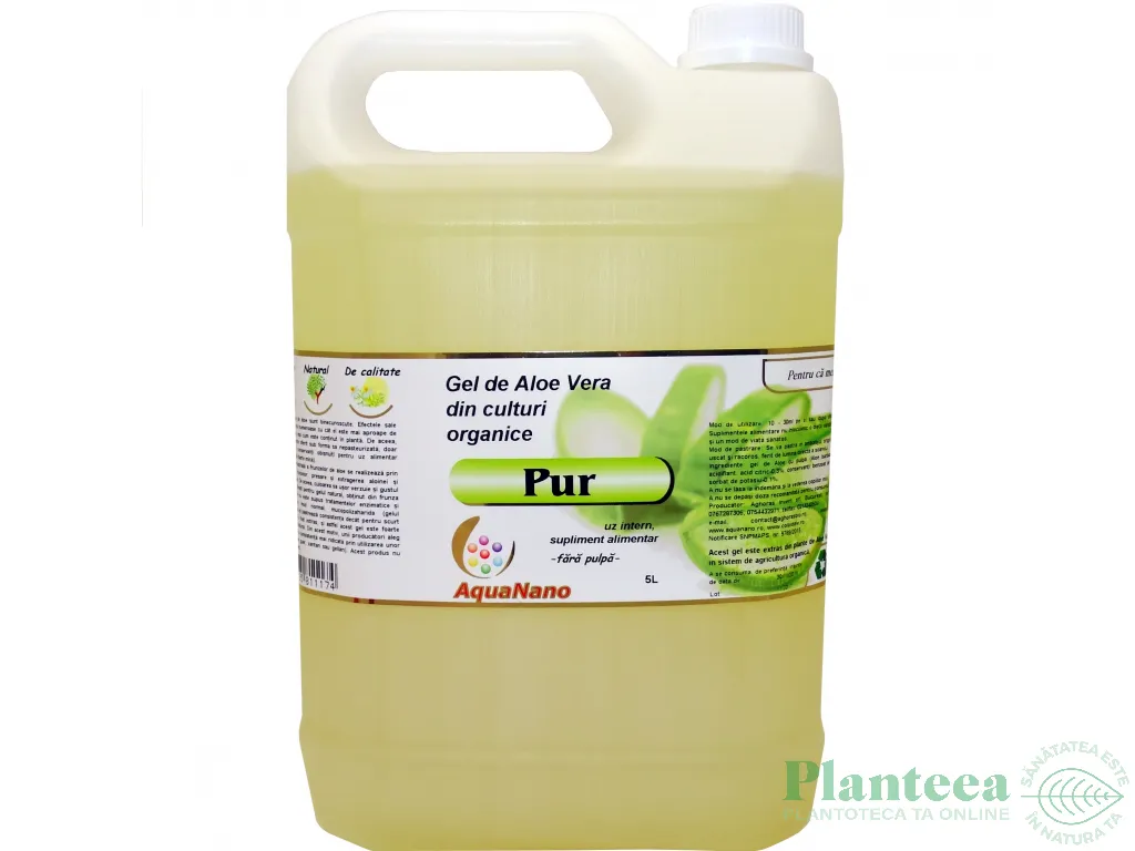 Suc gel aloe vera organica fara pulpa AloePur plastic 5L - AQUA NANO