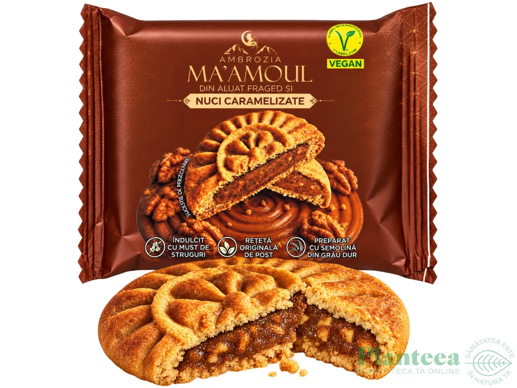 Biscuite vegan crema nuci caramelizate fara zahar Ma' amoul 50g - AMBROZIA