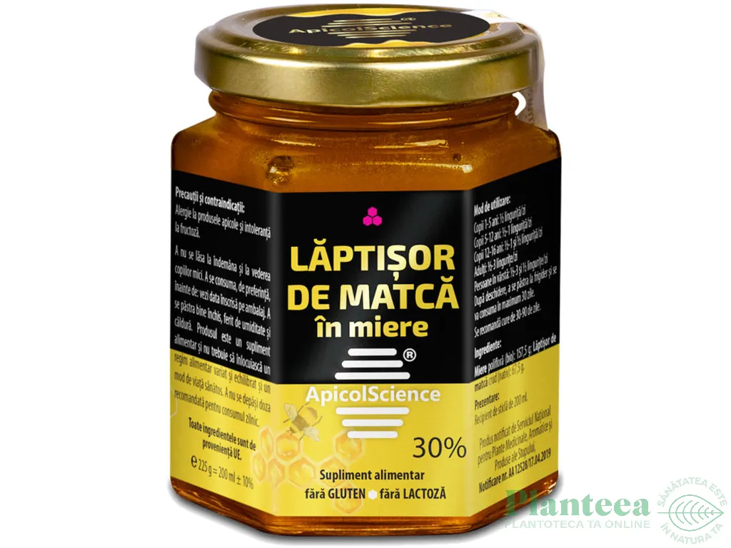 Laptisor matca 30% in miere 225g - APICOL SCIENCE