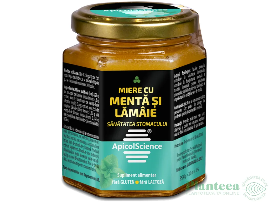 Miere cu menta lamaie sanatate stomac 200ml - APICOL SCIENCE