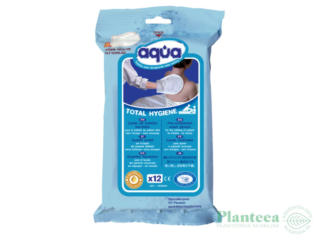 Manusi preimbibate igiena totala fara clatire Aqua 12pr - CLEANIS