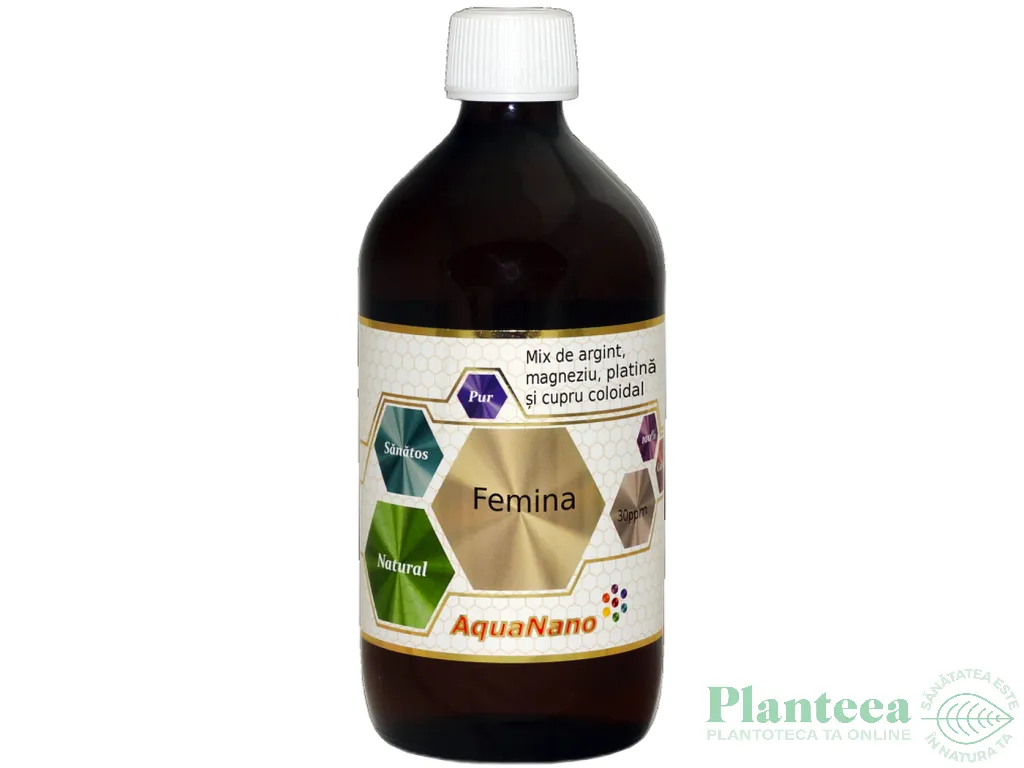 Tonic feminin argint cupru platina magneziu coloidale 20ppm Femina 200ml - AQUA NANO