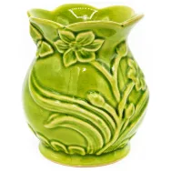 Vas ceramic aromatizor floare relief verde 1b - AROMA LAND