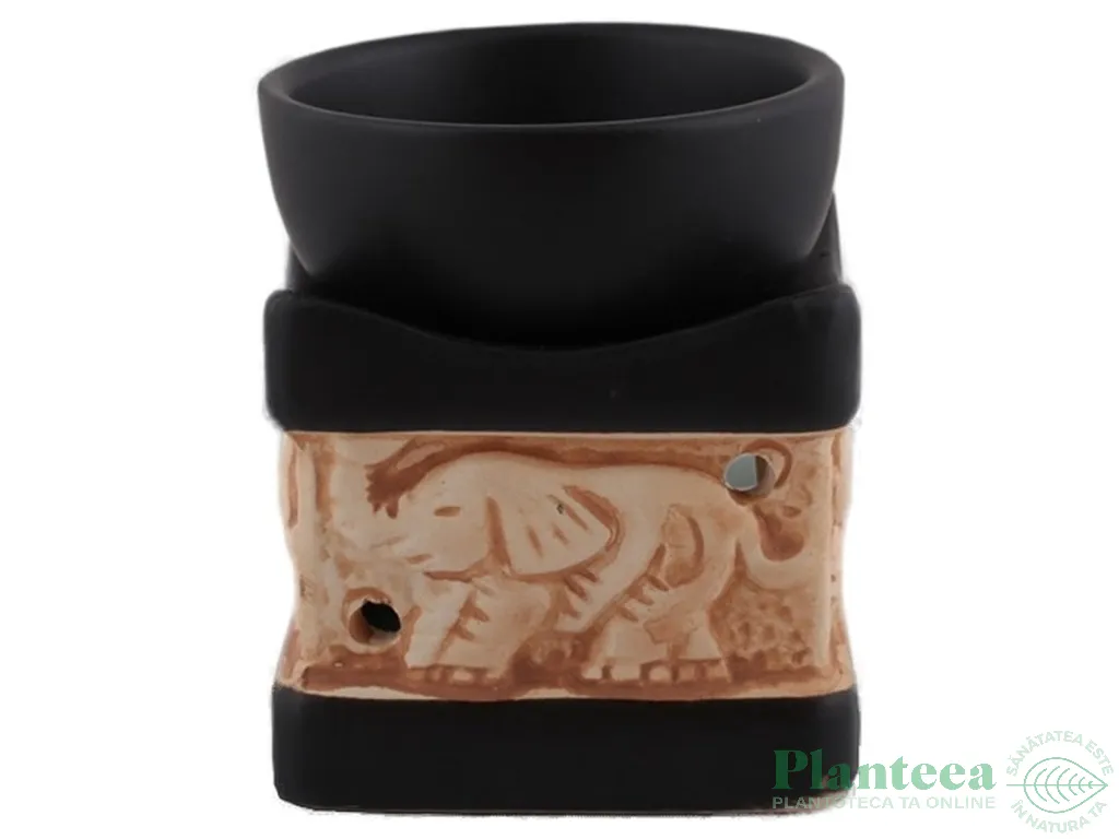 Vas ceramic aromatizor elefant mic 6.5x8cm negru~crem 1b - AROMA LAND