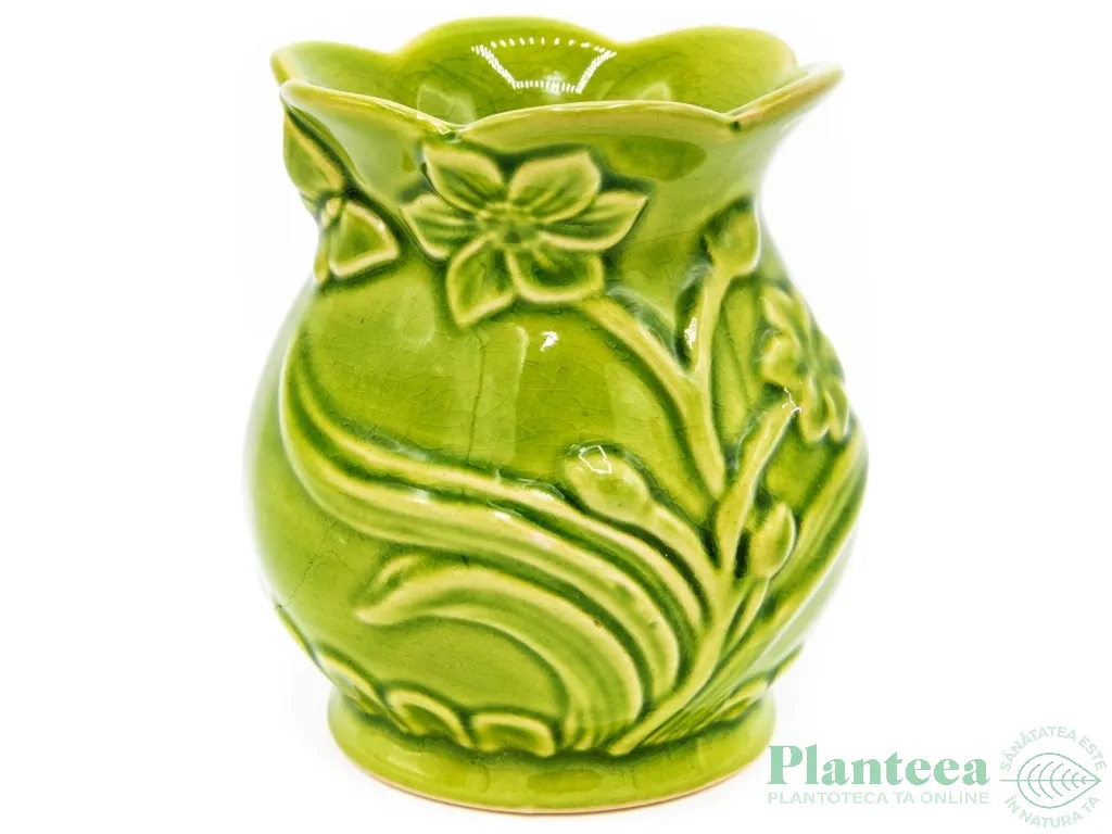 Vas ceramic aromatizor floare relief verde 1b - AROMA LAND