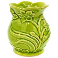 Vas ceramic aromatizor floare relief verde 1b - AROMA LAND