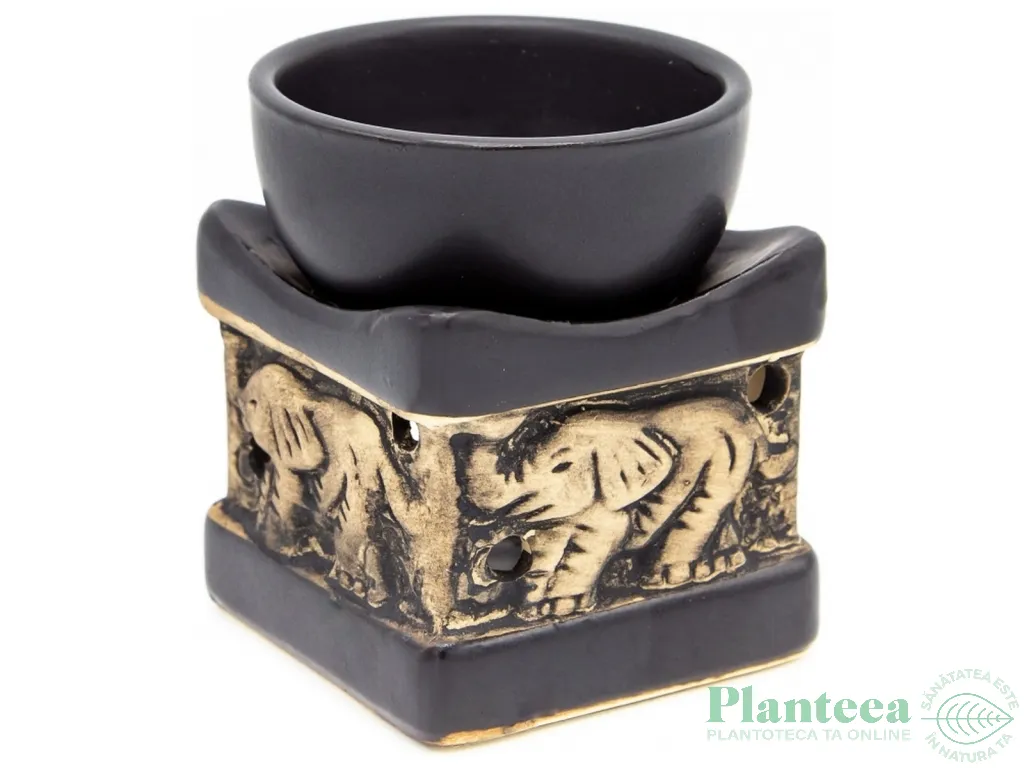 Vas ceramic aromatizor elefant mare negru~gri 1b - AROMA LAND