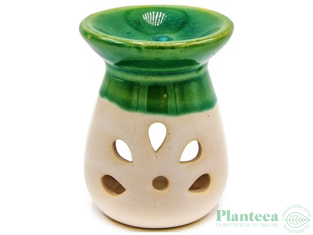Vas ceramic aromatizor 5petale alb~verde 1b - AROMA LAND