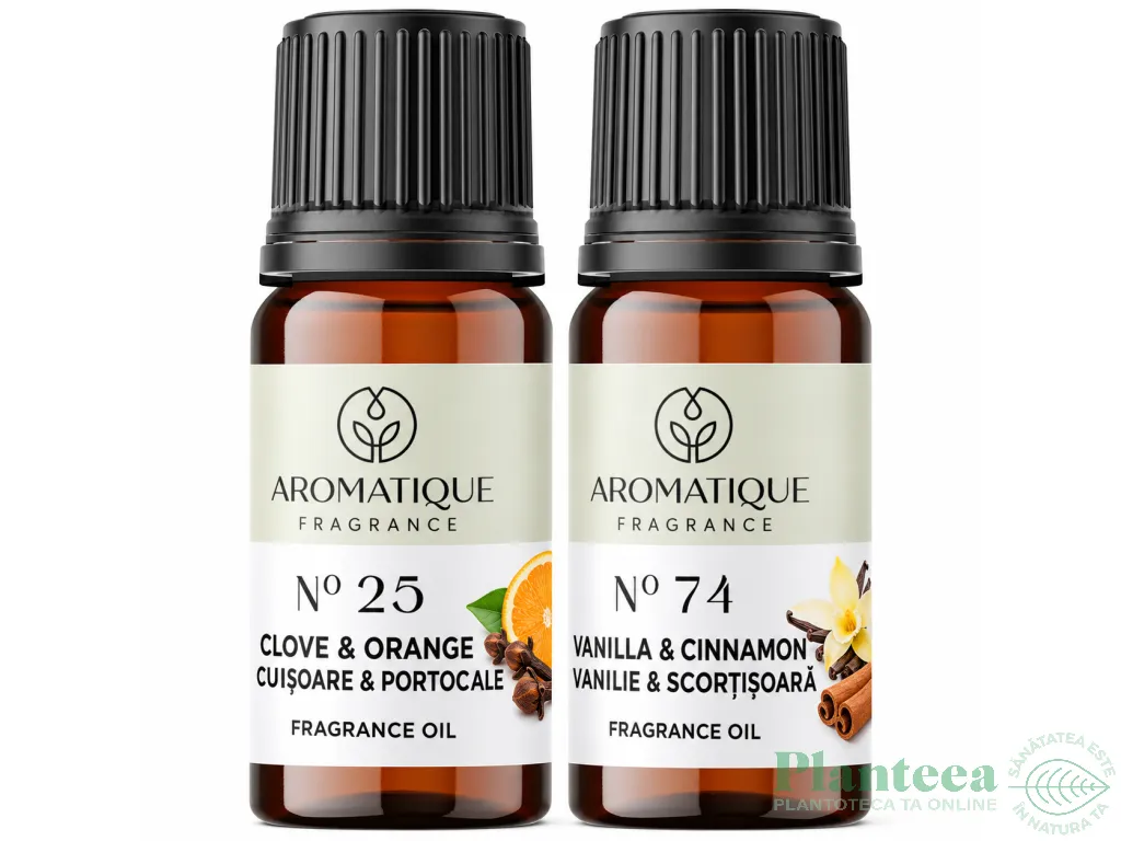 Kit 2 uleiuri aromo Parfumuri Sarbatoare [Cuisoare&Portocale+Vanilie&Scortisoara] 10ml - AROMATIQUE